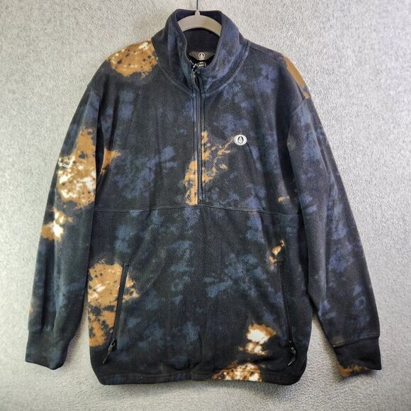 Volcom Sweater Mens M Black Bleached Tie Dye V Scient Fleece Ski Snowboarding - Picture 1 of 15